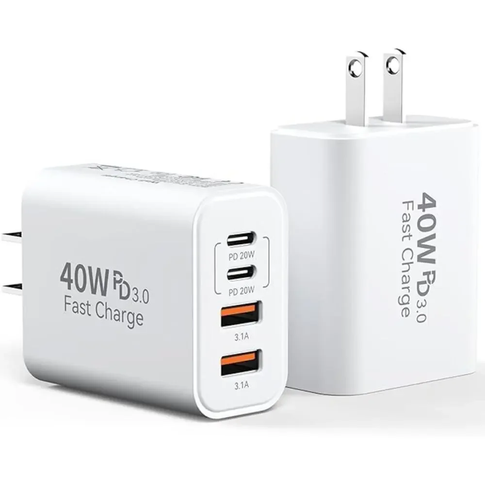 USB C Charger Block 2 Pack 40W Fast Charging 4 Port Wall Plug Power Adapter